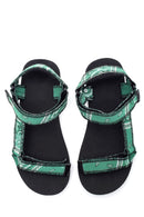 Women's Green Patterned Flat Sandals | Derimod Women's Green Patterned Flat Sandals | Derimod