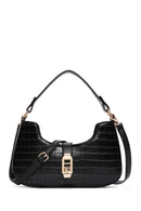Women's Black Long Strap Crocodile Patterned Shoulder Bag | Derimod Women's Black Long Strap Crocodile Patterned Shoulder Bag | Derimod