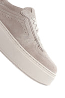 Women's Beige Thick Soled Nubuck Leather Sneaker | Derimod Women's Beige Thick Soled Nubuck Leather Sneaker | Derimod
