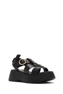 Women's Black Ankle Strap Thick Soled Leather Sandals | Derimod Women's Black Ankle Strap Thick Soled Leather Sandals | Derimod