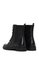Women's Black Leather Zippered Flat Boots | Derimod Women's Black Leather Zippered Flat Boots | Derimod