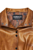 Lopez Women's Brown Mandarin Collar Leather Jacket | Derimod Lopez Women's Brown Mandarin Collar Leather Jacket | Derimod