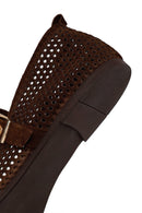 Woman Brown Mesh Suede Leather Ballet Flat | Derimod Woman Brown Mesh Suede Leather Ballet Flat | Derimod