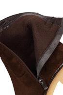 Women's Brown Zippered Thick Heeled Suede Leather Boot | Derimod Women's Brown Zippered Thick Heeled Suede Leather Boot | Derimod