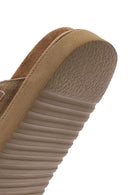Women's Brown Strappy Thick Soled Suede Leather Slippers | Derimod Women's Brown Strappy Thick Soled Suede Leather Slippers | Derimod