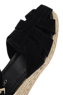 Women's Black Ankle Strap Wedge Heel Suede Leather Espadrille Sandals | Derimod Women's Black Ankle Strap Wedge Heel Suede Leather Espadrille Sandals | Derimod