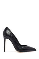 Women's Black Patterned High Thin Heel Leather Stiletto | Derimod Women's Black Patterned High Thin Heel Leather Stiletto | Derimod