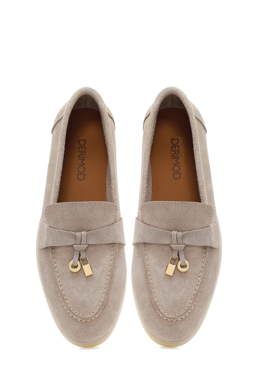 Kadın Bej Süet Deri Maskülen Loafer