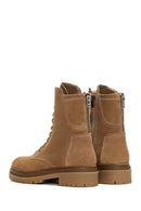 Women's Beige Suede Leather Zippered Boots | Derimod Women's Beige Suede Leather Zippered Boots | Derimod