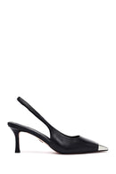 Women's Black Open Back Thin Heeled Leather Shoes | Derimod Women's Black Open Back Thin Heeled Leather Shoes | Derimod