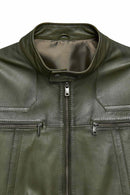 Lucas Men's Khaki Mandarin Collar Leather Jacket | Derimod Lucas Men's Khaki Mandarin Collar Leather Jacket | Derimod