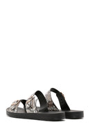 Women's Black Double Buckled Patterned Slippers | Derimod Women's Black Double Buckled Patterned Slippers | Derimod