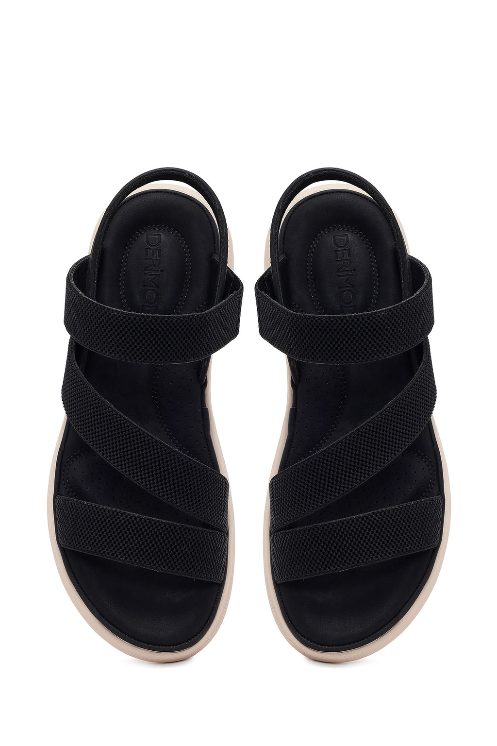 Kadın Siyah Kalın Tabanlı Kumaş Comfort Sandalet