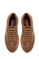 Women's Tan Lace-Up Suede Leather Sneaker | Derimod Women's Tan Lace-Up Suede Leather Sneaker | Derimod