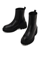 Woman Black Zip Closure Patterned Thick-Soled Leather Boots | Derimod Woman Black Zip Closure Patterned Thick-Soled Leather Boots | Derimod