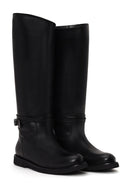 Woman Black Buckle-Detail Leather Boots | Derimod Woman Black Buckle-Detail Leather Boots | Derimod