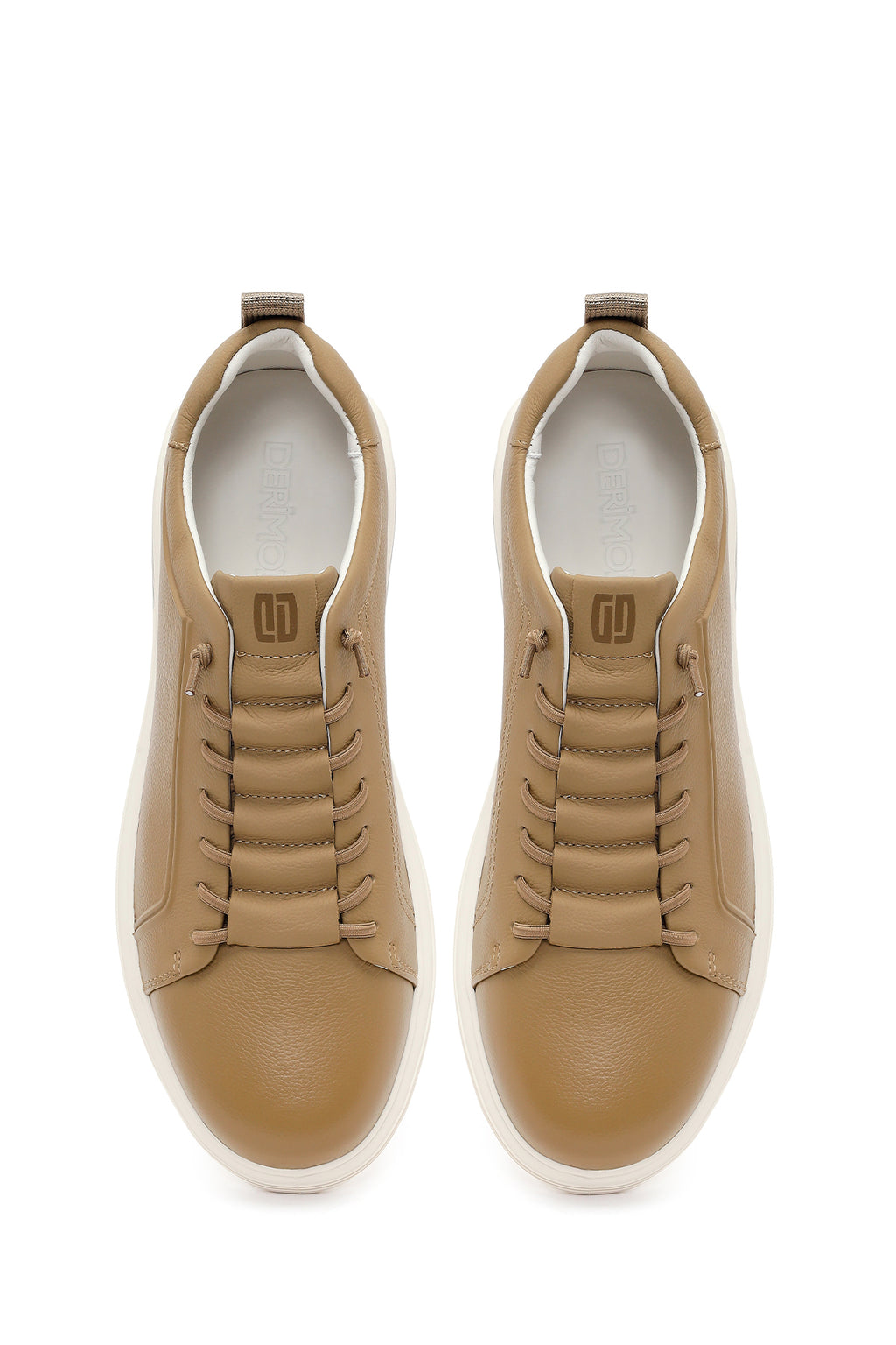 Erkek Bej Bağcıklı Deri Sneaker