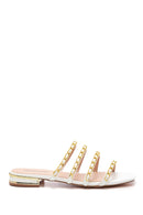 Women's White Chain Detailed Flat Slippers | Derimod Women's White Chain Detailed Flat Slippers | Derimod
