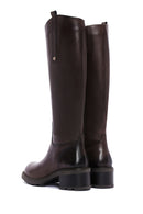 Women's Brown Thick Heeled Zippered Leather Boots | Derimod Women's Brown Thick Heeled Zippered Leather Boots | Derimod