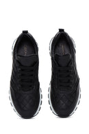 Kadın Siyah Bağcıklı Kapitone Desenli Deri Sneaker | Derimod Kadın Siyah Bağcıklı Kapitone Desenli Deri Sneaker | Derimod