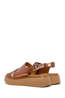 Women's Bronze Thick Soled Metallic Leather Comfort Sandals | Derimod Women's Bronze Thick Soled Metallic Leather Comfort Sandals | Derimod