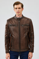 Gabriel Men's Brown Regular Leather Sport Jacket | Derimod Gabriel Men's Brown Regular Leather Sport Jacket | Derimod