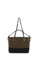 Woman Green Chain-Strap Suede Shoulder Bag | Derimod Woman Green Chain-Strap Suede Shoulder Bag | Derimod