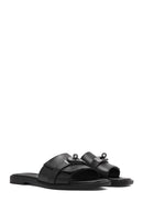 Women's Black Buckle Leather Slippers | Derimod Women's Black Buckle Leather Slippers | Derimod