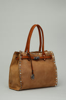 Tan Women's Shoulder Bag with Staple Detail | Derimod Tan Women's Shoulder Bag with Staple Detail | Derimod