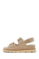 Women's Beige Double Strap Suede Leather Sandals | Derimod Women's Beige Double Strap Suede Leather Sandals | Derimod