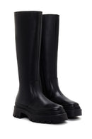 Women's Black Leather Thick Soled Zippered Boots | Derimod Women's Black Leather Thick Soled Zippered Boots | Derimod