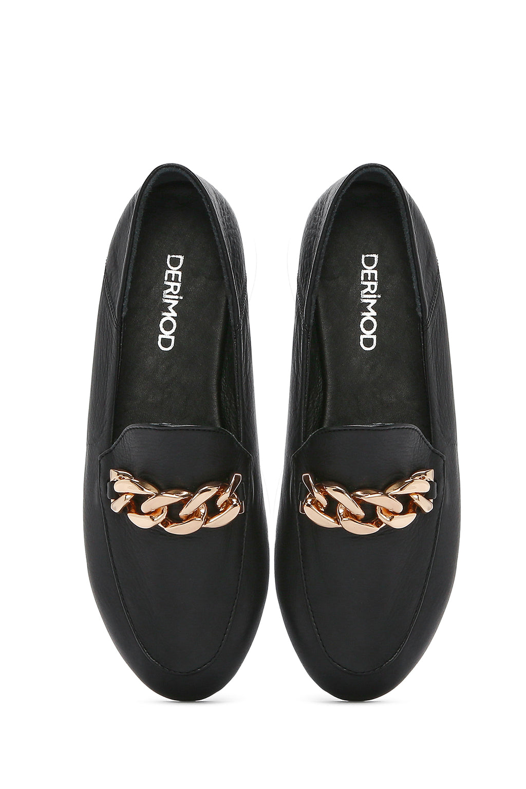 Kadın Siyah Tokalı Deri Maskülen Loafer
