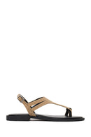 Woman Beige Buckled Toe-Post Suede Sandal | Derimod Woman Beige Buckled Toe-Post Suede Sandal | Derimod