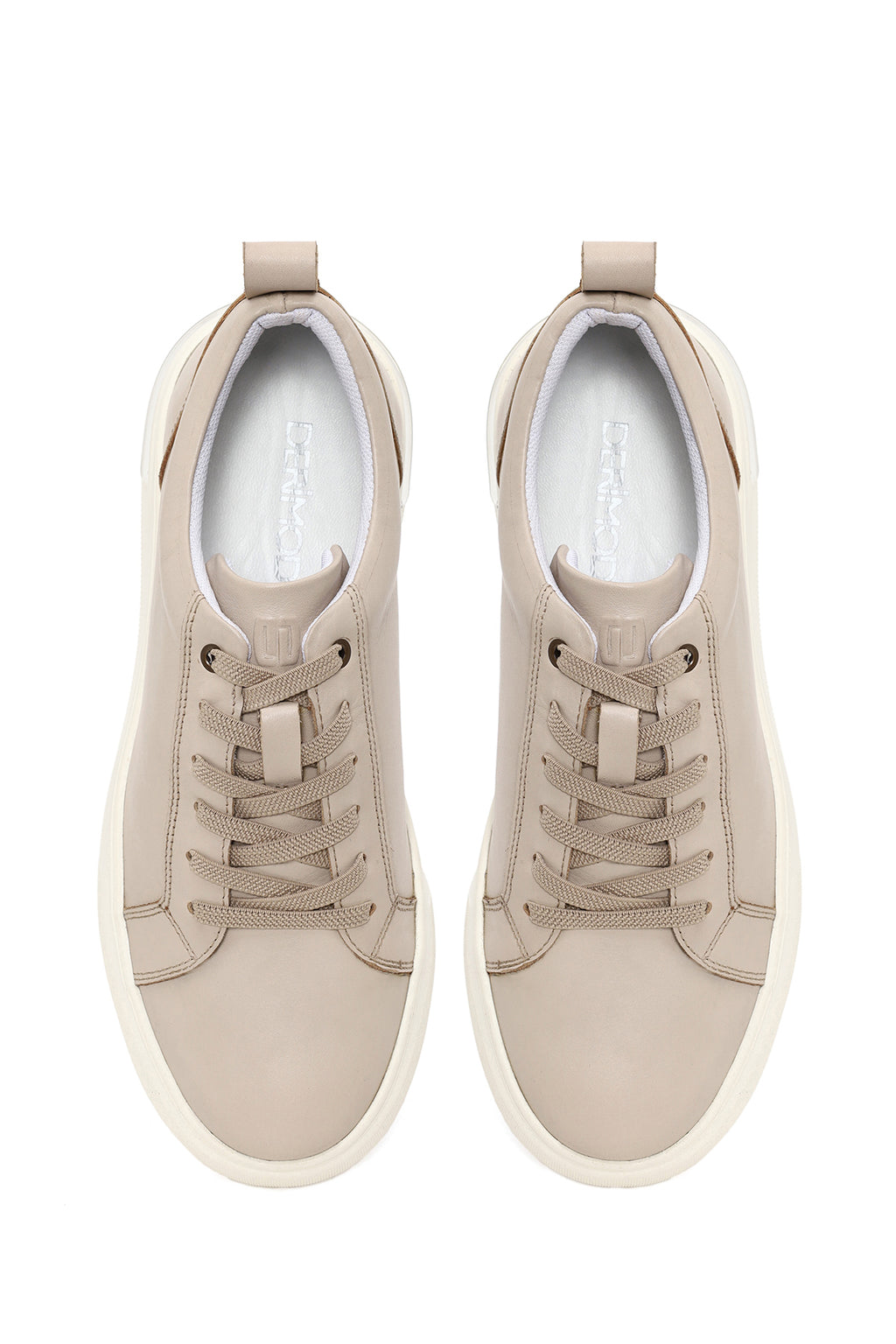 Erkek Bej Bağcıklı Deri Sneaker