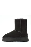 Women's Black Fur Detailed Thick Sole Suede Leather Boots | Derimod Women's Black Fur Detailed Thick Sole Suede Leather Boots | Derimod