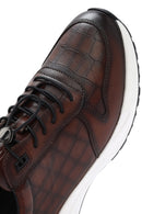 Erkek Kahverengi Kroko Desenli Bağcıklı Deri Sneaker | Derimod Erkek Kahverengi Kroko Desenli Bağcıklı Deri Sneaker | Derimod