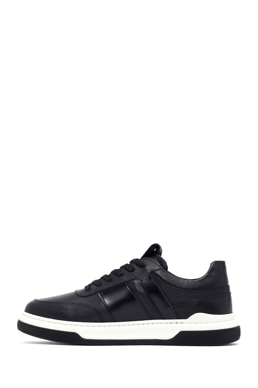 Erkek Siyah Bağcıklı Deri Sneaker