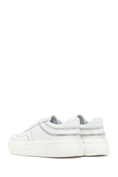 Woman White Laced Thick Sole Leather Sneakers | Derimod Woman White Laced Thick Sole Leather Sneakers | Derimod