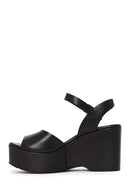 Woman Black Ankle-Buckle Wedge-Heel Leather Sandal | Derimod Woman Black Ankle-Buckle Wedge-Heel Leather Sandal | Derimod