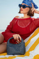 Woman Blue Long-Strap Braided Mini Underarm Bag | Derimod Woman Blue Long-Strap Braided Mini Underarm Bag | Derimod
