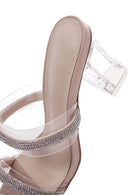 Women's Beige Stone Transparent Thick Heeled Slippers | Derimod Women's Beige Stone Transparent Thick Heeled Slippers | Derimod