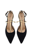 Women's Black Ankle Strap Thin Heel Suede Leather Shoes | Derimod Women's Black Ankle Strap Thin Heel Suede Leather Shoes | Derimod