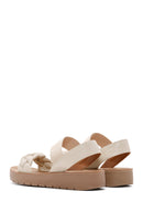 Women's Beige Knitted Patterned Sandals | Derimod Women's Beige Knitted Patterned Sandals | Derimod