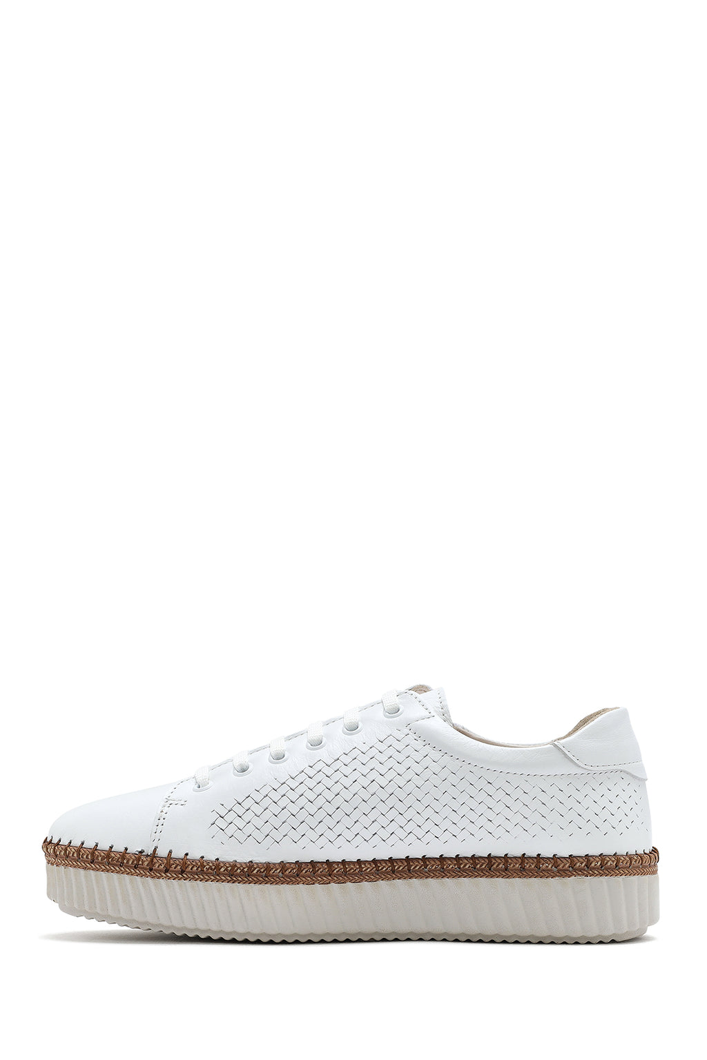 Kadın Beyaz Bağcıklı Deri Sneaker