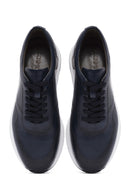 Men's Navy Blue Lace-up Thick-Sole Leather Sneaker | Derimod Men's Navy Blue Lace-up Thick-Sole Leather Sneaker | Derimod