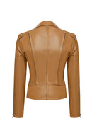 Bella Women Camel Biker Short Leather Jacket | Derimod Bella Women Camel Biker Short Leather Jacket | Derimod