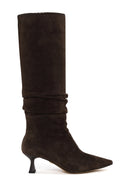 Woman Brown Heeled Suede Boots | Derimod Woman Brown Heeled Suede Boots | Derimod