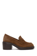 Woman Tan Chunky-Heel Suede Loafer | Derimod Woman Tan Chunky-Heel Suede Loafer | Derimod