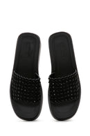 Women's Black Thick Soled Stone Slippers | Derimod Women's Black Thick Soled Stone Slippers | Derimod
