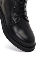 Women's Black Lace-Up Zipper Leather Combat Boots | Derimod Women's Black Lace-Up Zipper Leather Combat Boots | Derimod